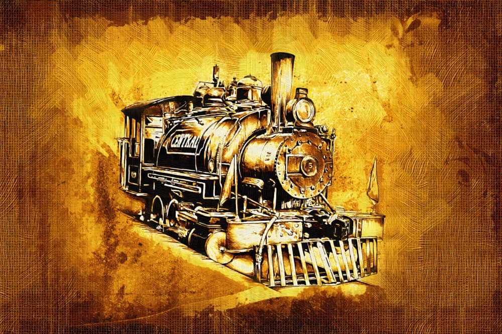 Golden Vintage Locomotive by Rafal Kulik — canvas wall art