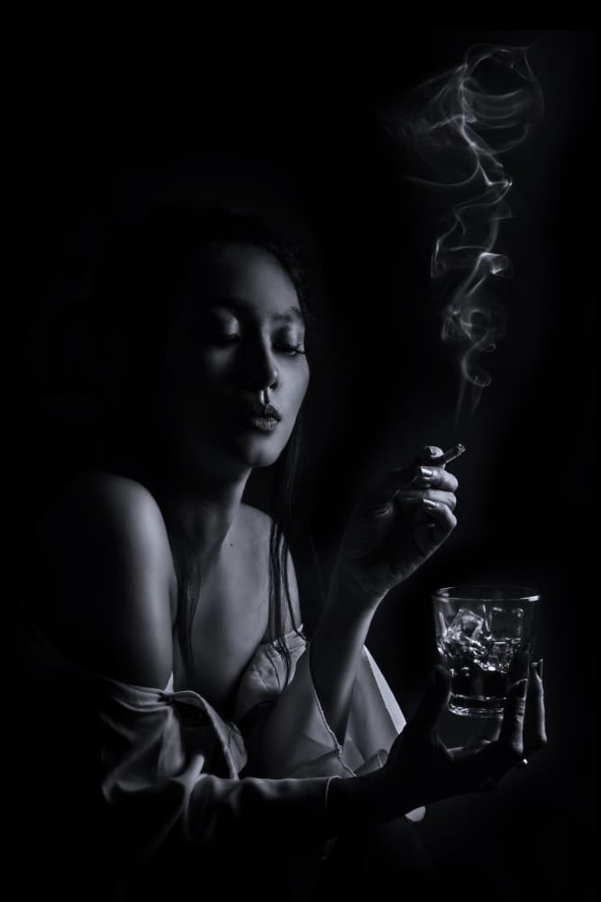 Pensive Woman Smoking by Heru Sungkono — canvas wall art