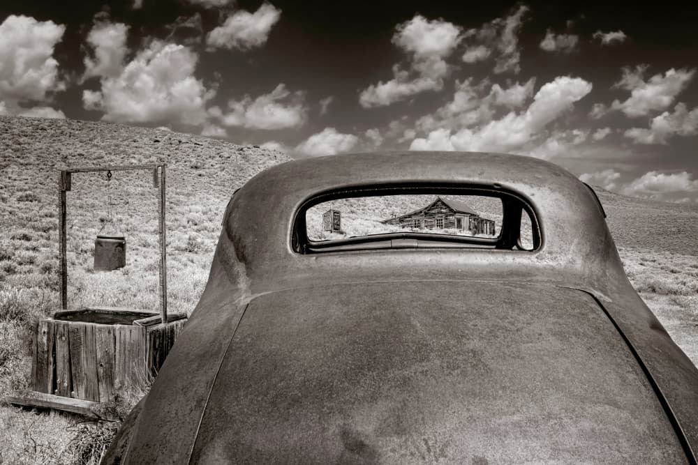 Old Car Distant Homestead by Gary Perlow — canvas wall art