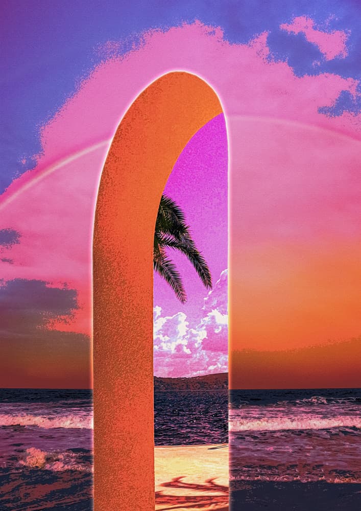 Pink Sky Beach Archway by CosmoZach — canvas wall art