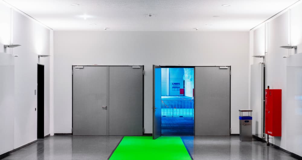 Modern Hallway Blue Glow by FranzStaab — canvas wall art