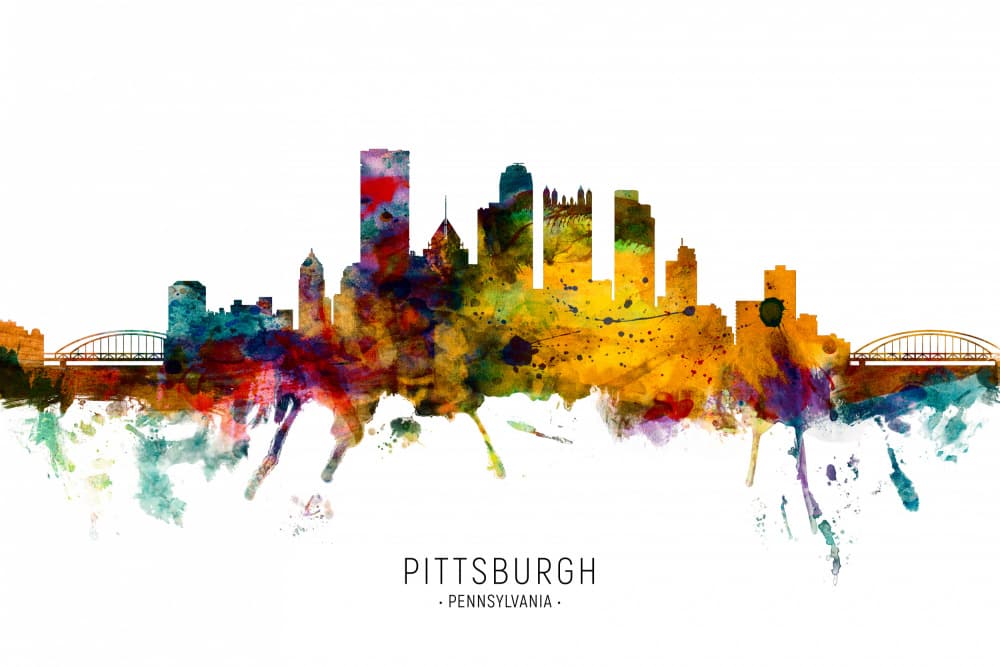 Colorful Pittsburgh Skyline by Michael Tompsett — canvas wall art