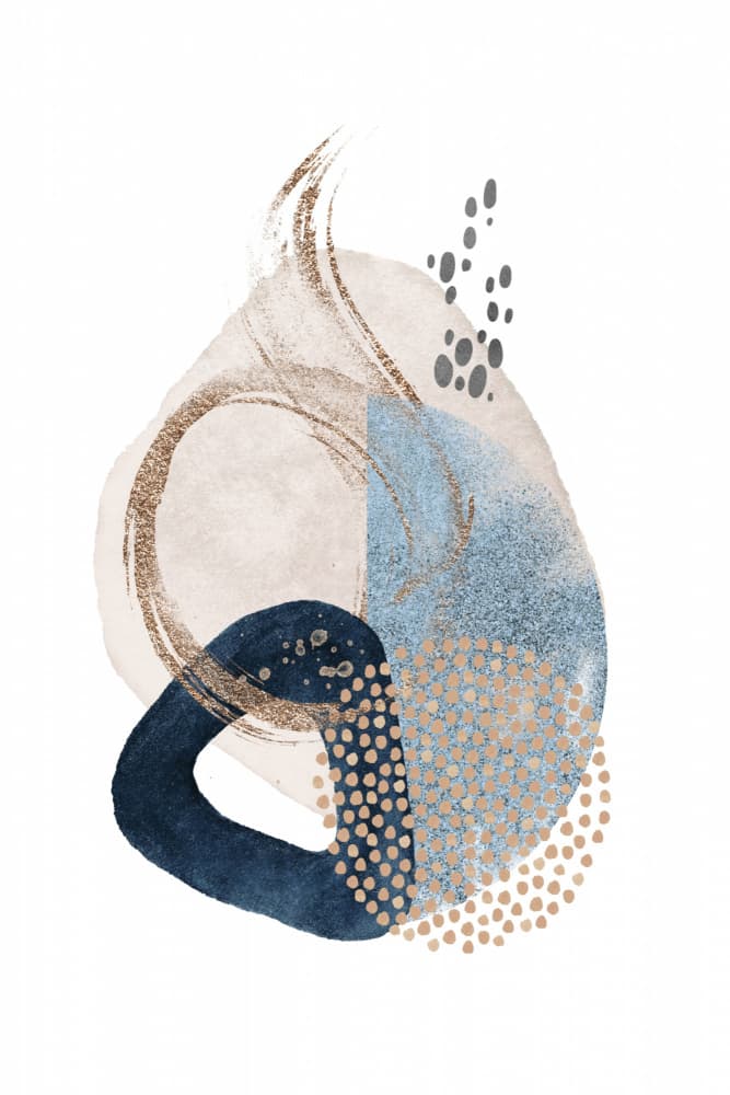 Fluid Blue Gold Shapes by Sally Ann Moss — canvas wall art