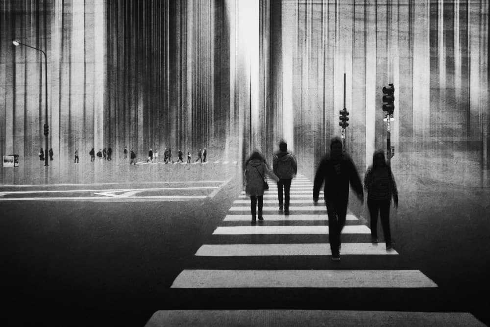 Abstract City Crossing by Roswitha Schleicher-Schwarz — canvas wall art