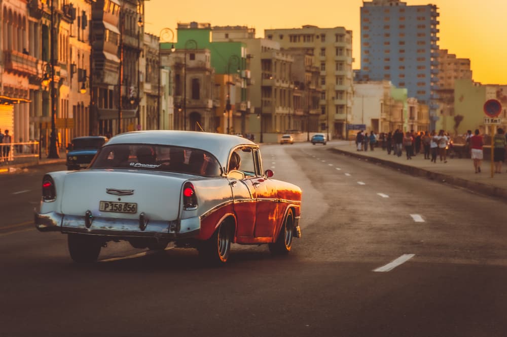 Havana Classic Car Sunset by Koji Morishige — canvas wall art