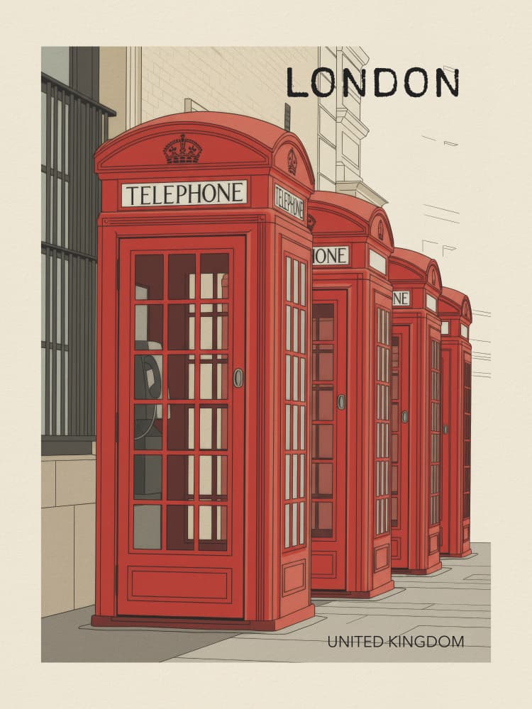 Classic London Phone Booths by Andreas Magnusson — canvas wall art