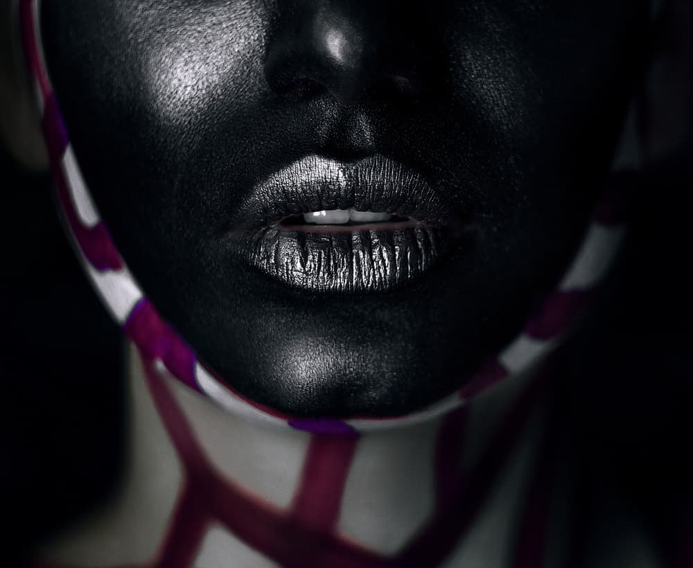 Silver Lips Black Face by Ivan Kovalev — canvas wall art