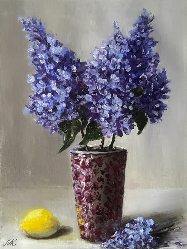 Lilac Still Life with Lemon by Marina Kozyr — canvas wall art