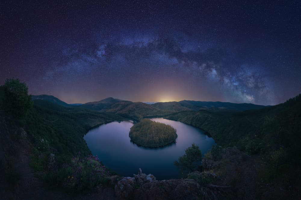 Milky Way Over Lake Island by Enrique Rodriguez de Mingo — canvas wall art