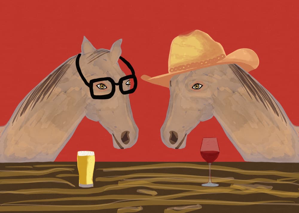 Funny Horses At Bar by Sharyn Bursic — canvas wall art