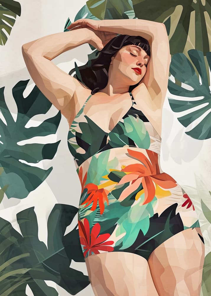 Tropical Woman Relaxing by Justyna Jaszke — canvas wall art