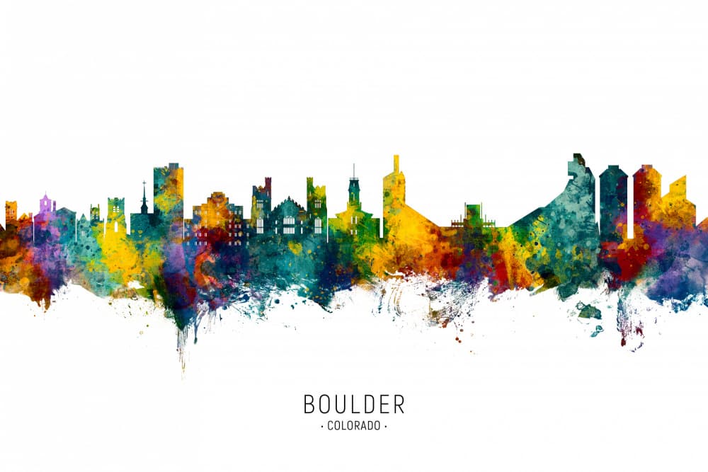 Colorful Boulder Cityscape by Michael Tompsett — canvas wall art
