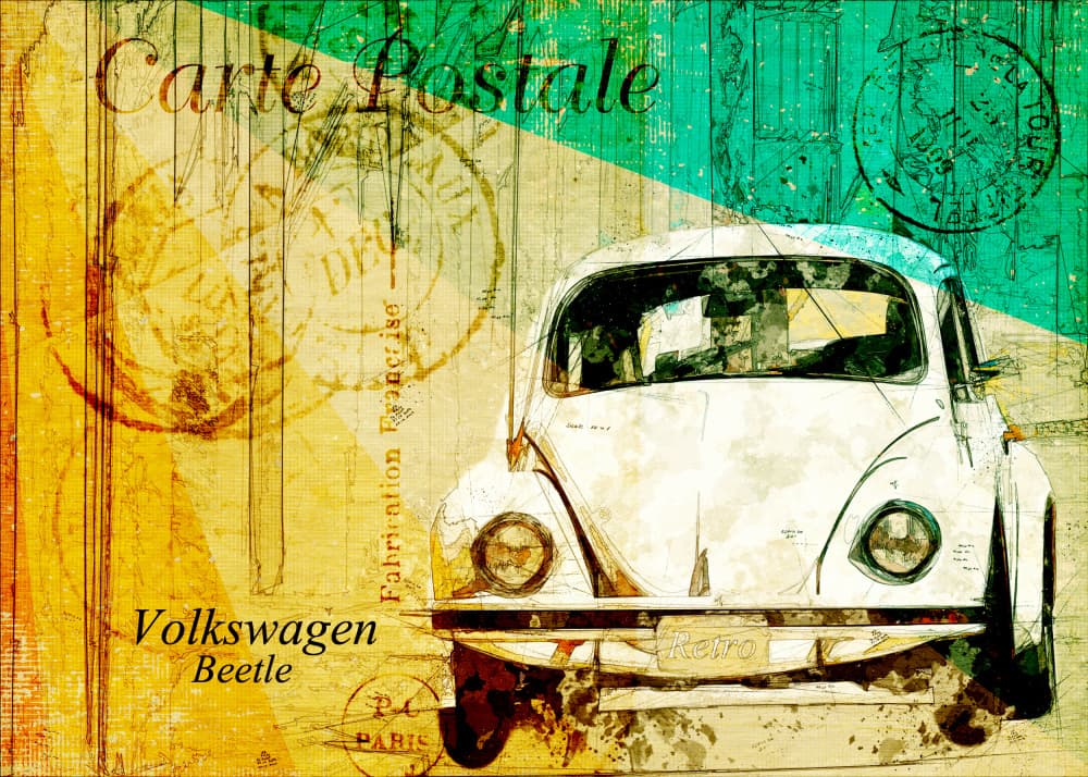 Classic Beetle Postcard by Lembayung senja studio [Vintage Poster] — canvas wall art