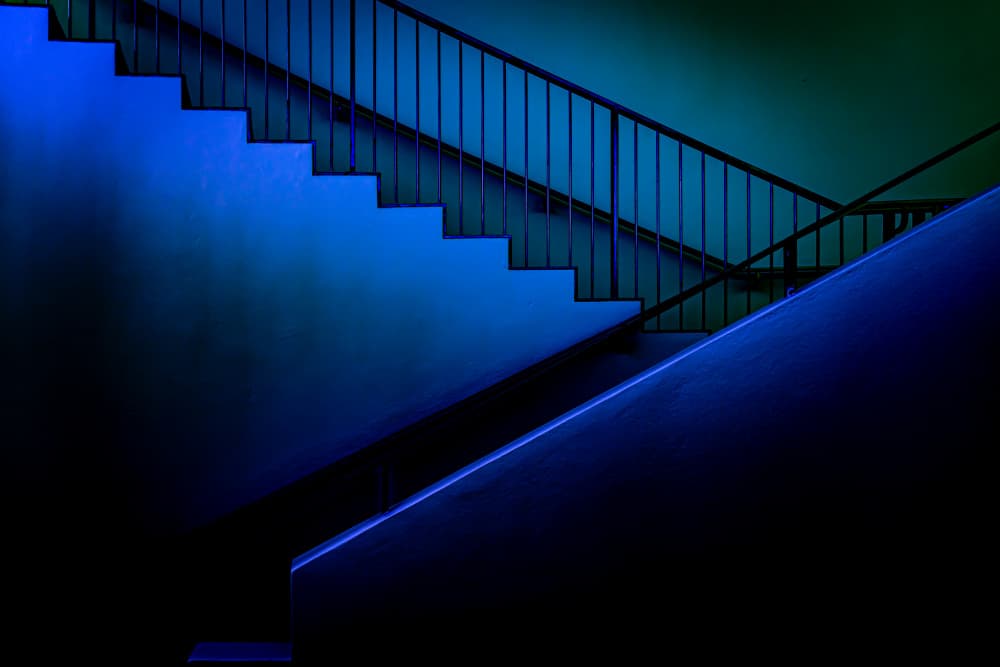 Geometric Blue Staircase by Heike Wolters-Wrase — canvas wall art