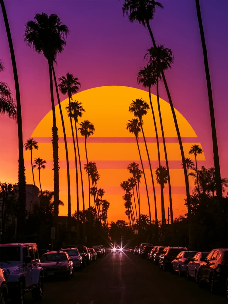 Retro Palm Tree Sunset by Ritvik takkar — canvas wall art