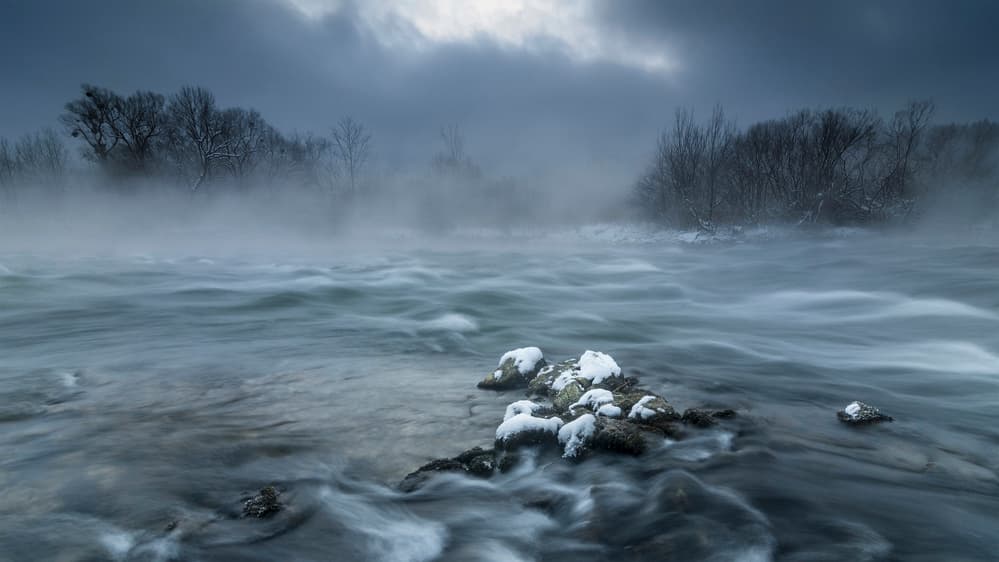 Misty Winter River by Tom Meier — canvas wall art