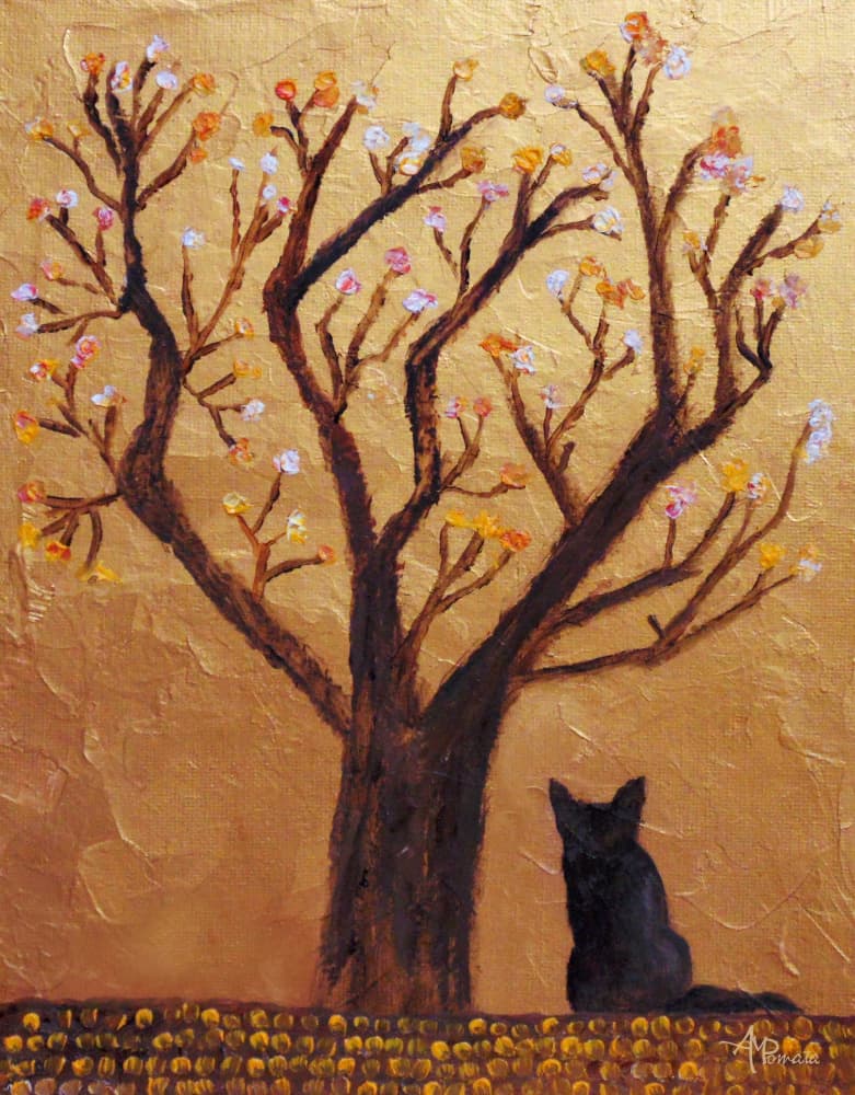 Golden Bloom Cat by Angeles M. Pomata — canvas wall art