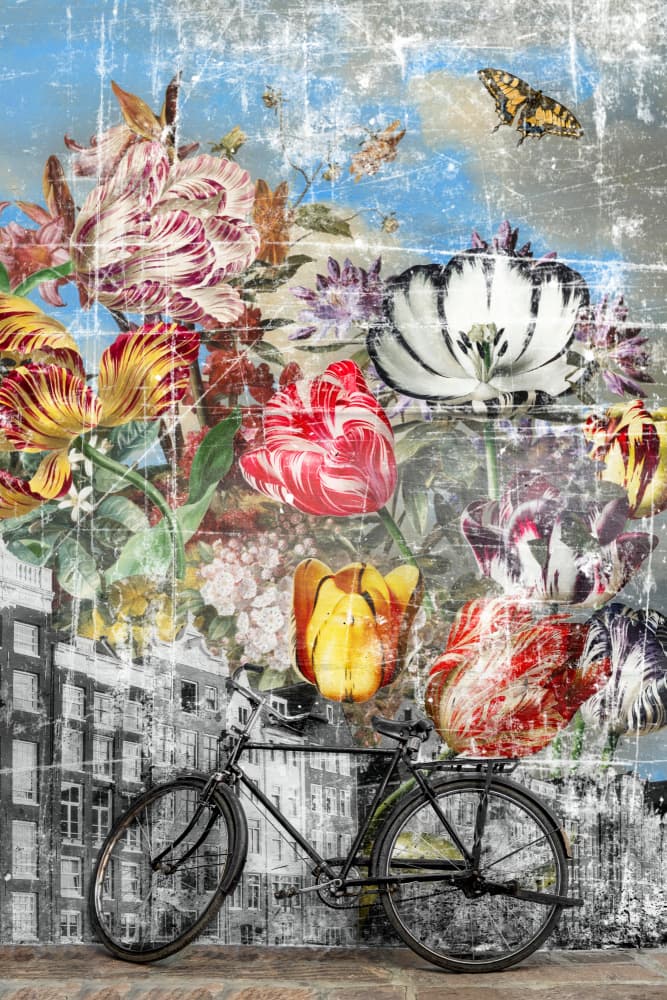 Urban Bike With Tulips by Marja van den Hurk — canvas wall art