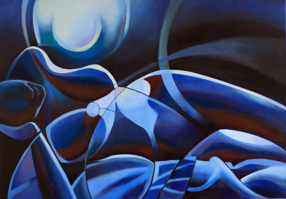 Moonlit Blue Figure by Corné Akkers — canvas wall art
