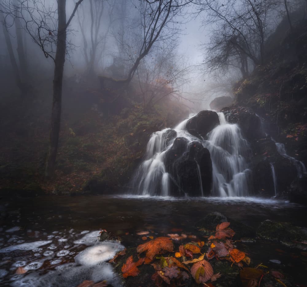 Misty Autumn Waterfall by Alexander Alexandrov — canvas wall art
