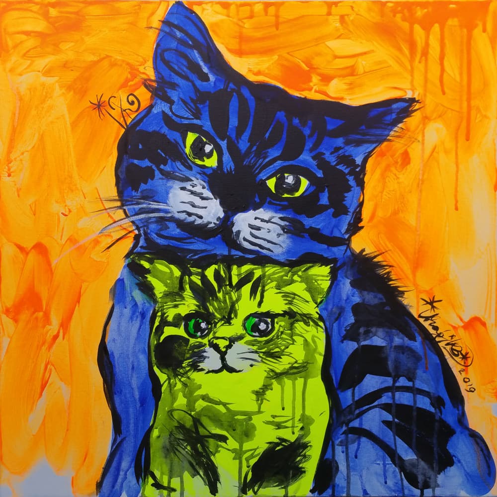 Vibrant Cat Embrace by Kanat Ibragimov — canvas wall art
