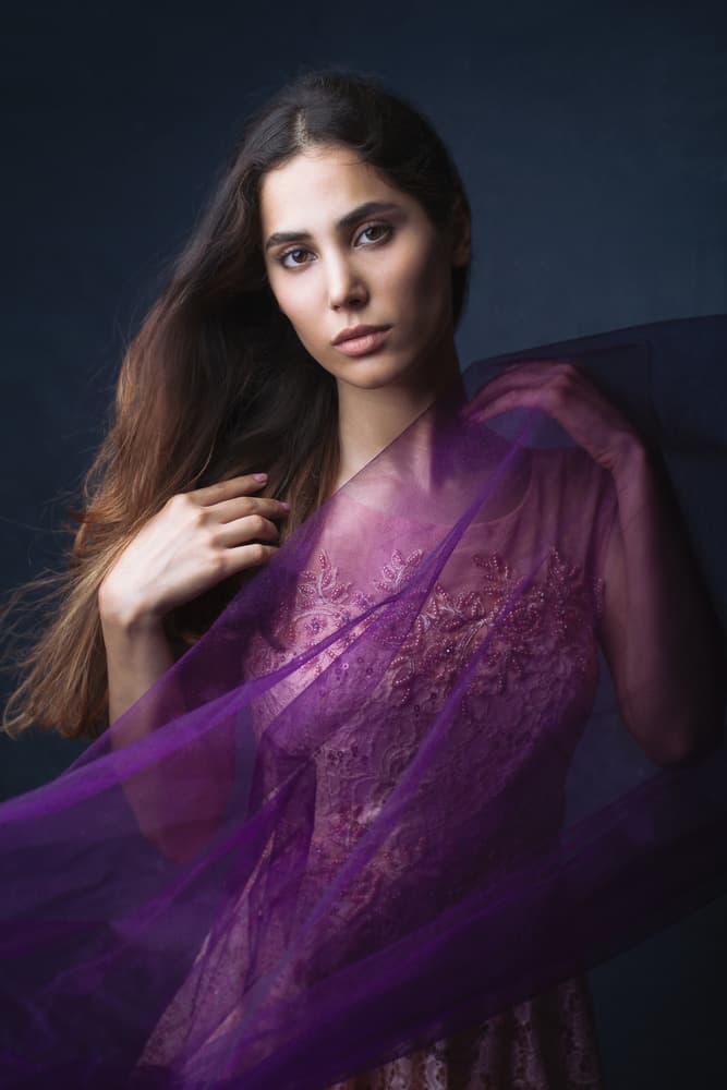 Elegant Purple Portrait by Mehdi Mokhtari — canvas wall art