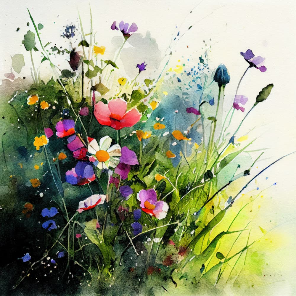 Vibrant Watercolor Wildflowers by Justyna Jaszke — canvas wall art