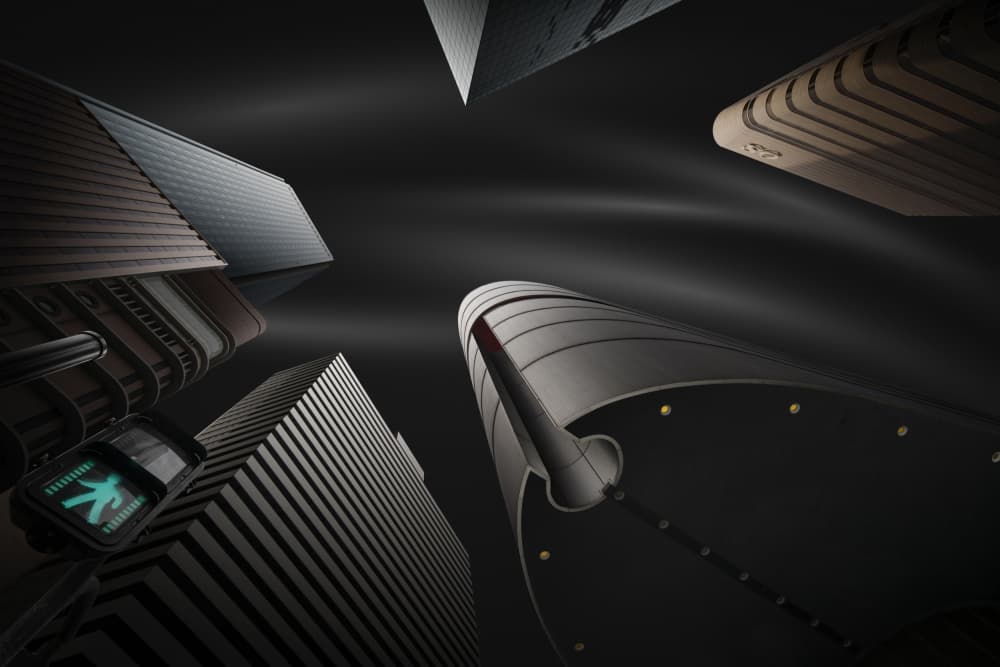 Urban Skyward Perspective by Shuchuan Liu — canvas wall art