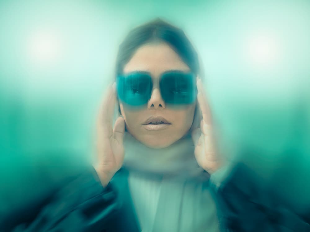 Blue Filter Portrait by Poorya Rafiezade — canvas wall art
