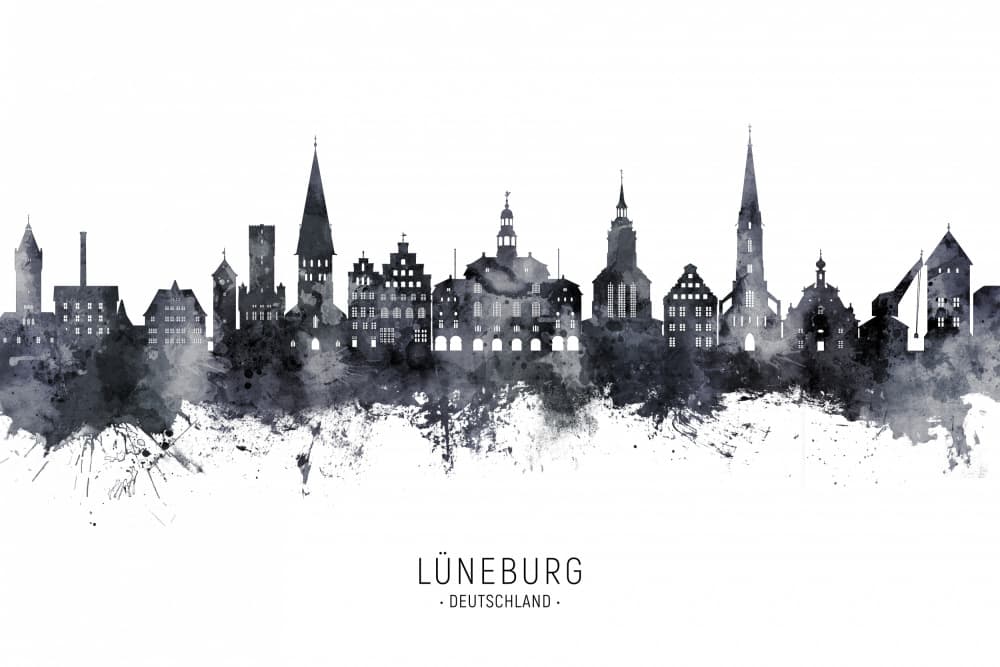 Lüneburg Watercolor Skyline by Michael Tompsett — canvas wall art