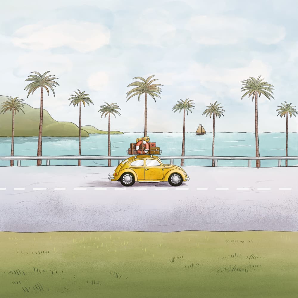 Yellow Car Tropical Drive by Xuan Thai — canvas wall art