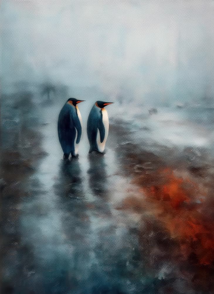 Misty Penguin Glow by Justyna Jaszke — canvas wall art