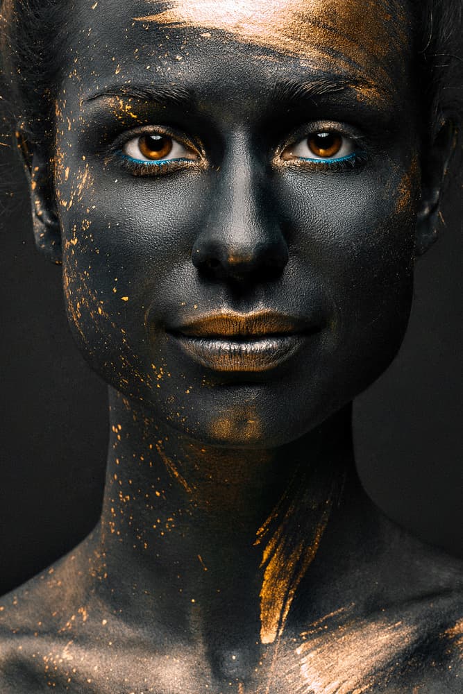Black Gold Splatter Portrait by Alexandr Sutula — canvas wall art