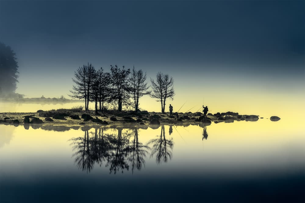 Misty Morning Fishermen by Albena Markova — canvas wall art