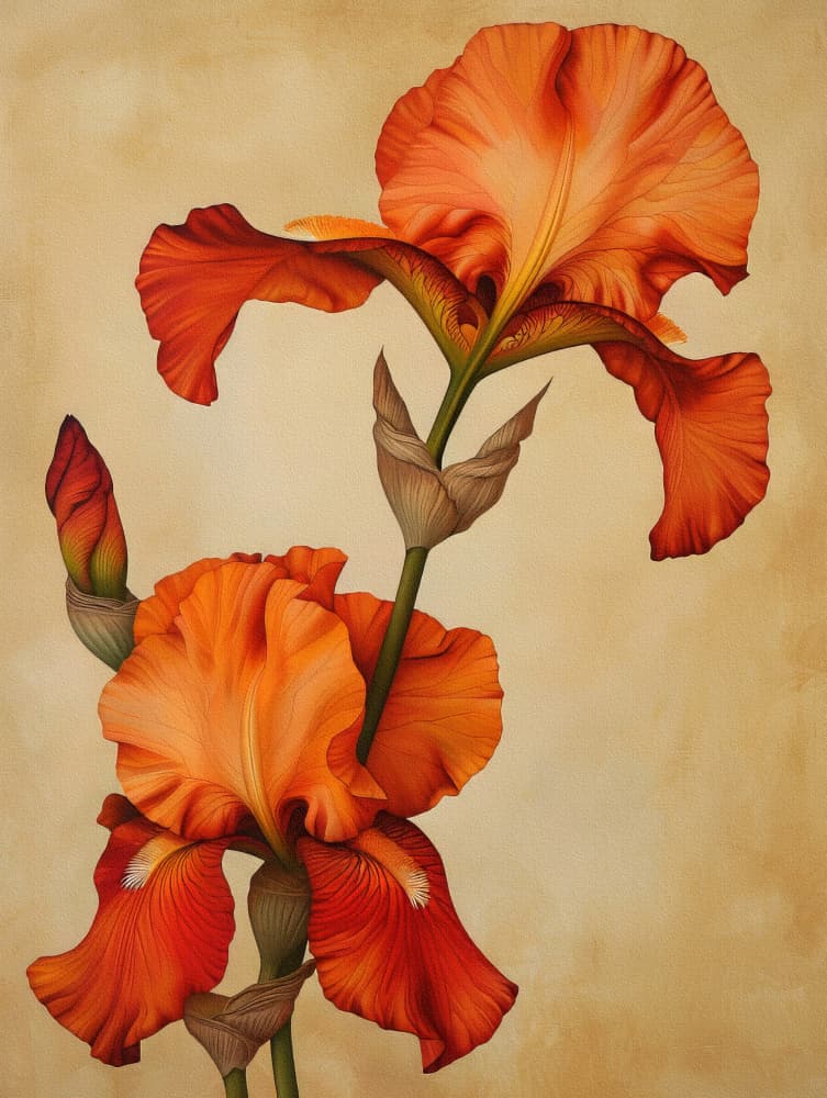 Vibrant Orange Irises by Bilge Paksoylu — canvas wall art