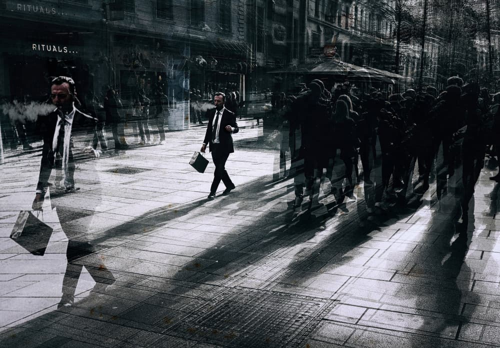 Man Walking City Shadows by Samanta Krivec — canvas wall art