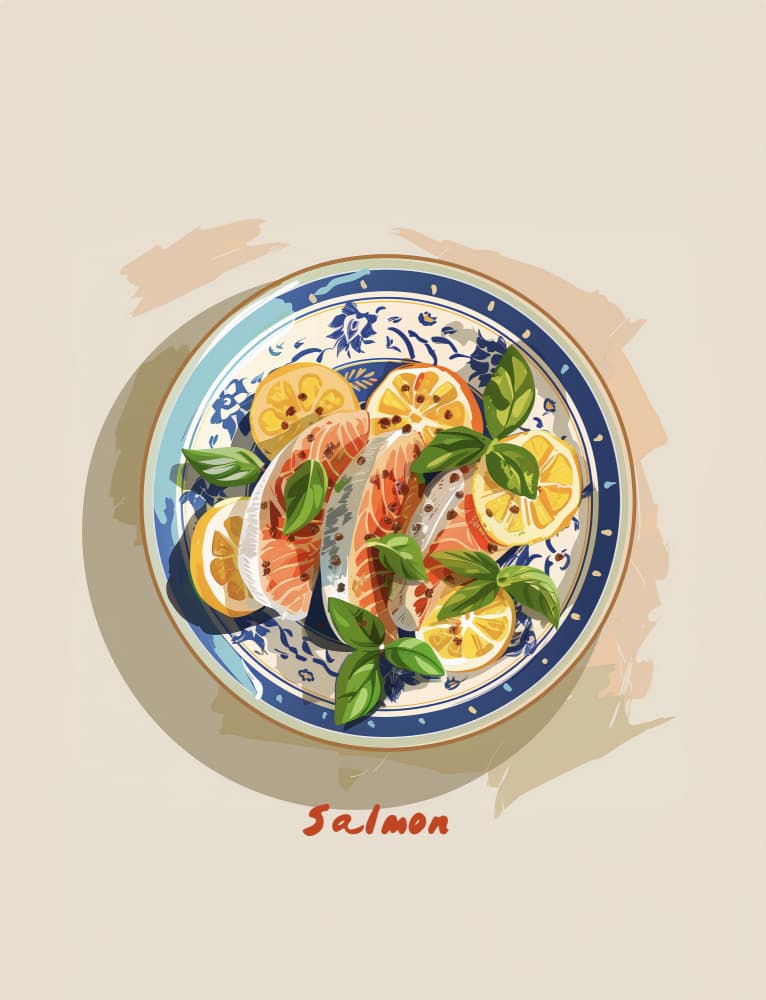 Zesty Salmon Plate by Emel Tunaboylu — canvas wall art