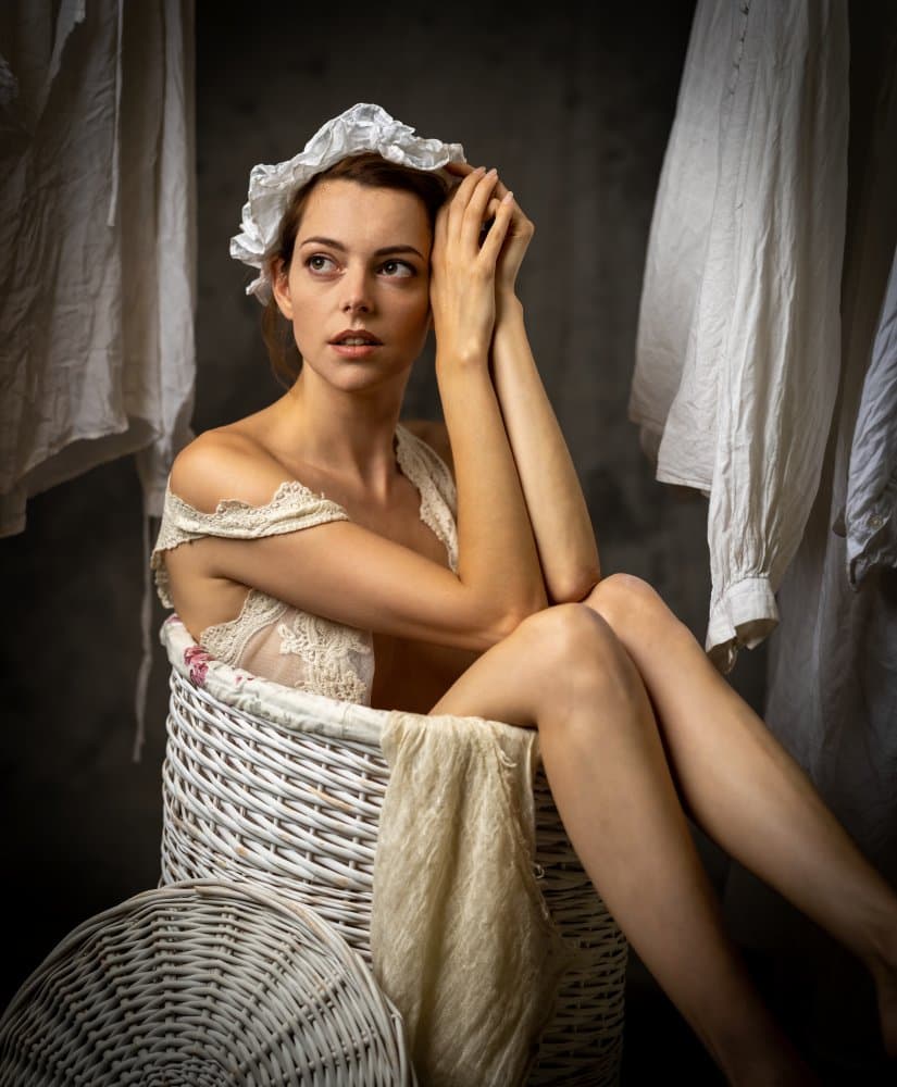 Thoughtful Laundry Woman by Franky De Meyer — canvas wall art