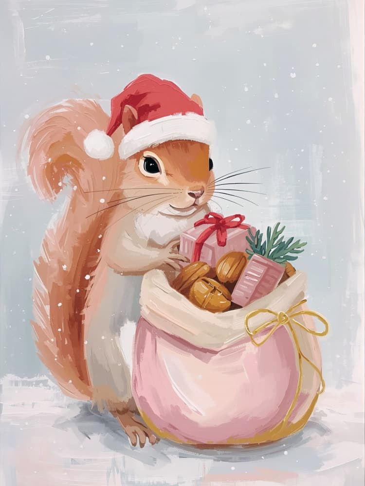 Santa Squirrel's Holiday Bag by Ohkimiko — canvas wall art