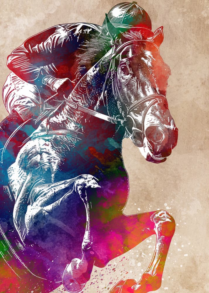 Vibrant Horse Jumping by Justyna Jaszke — canvas wall art