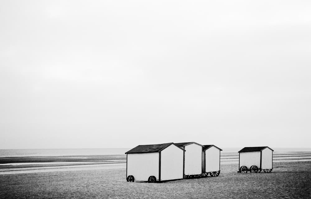 Minimalist Beach Huts by Gilbert Claes — canvas wall art