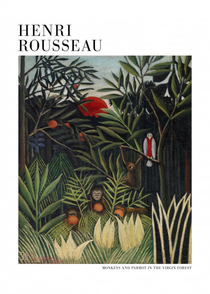 Monkeys And Parrot In The Virgin Forest by Henri Rousseau — canvas wall art