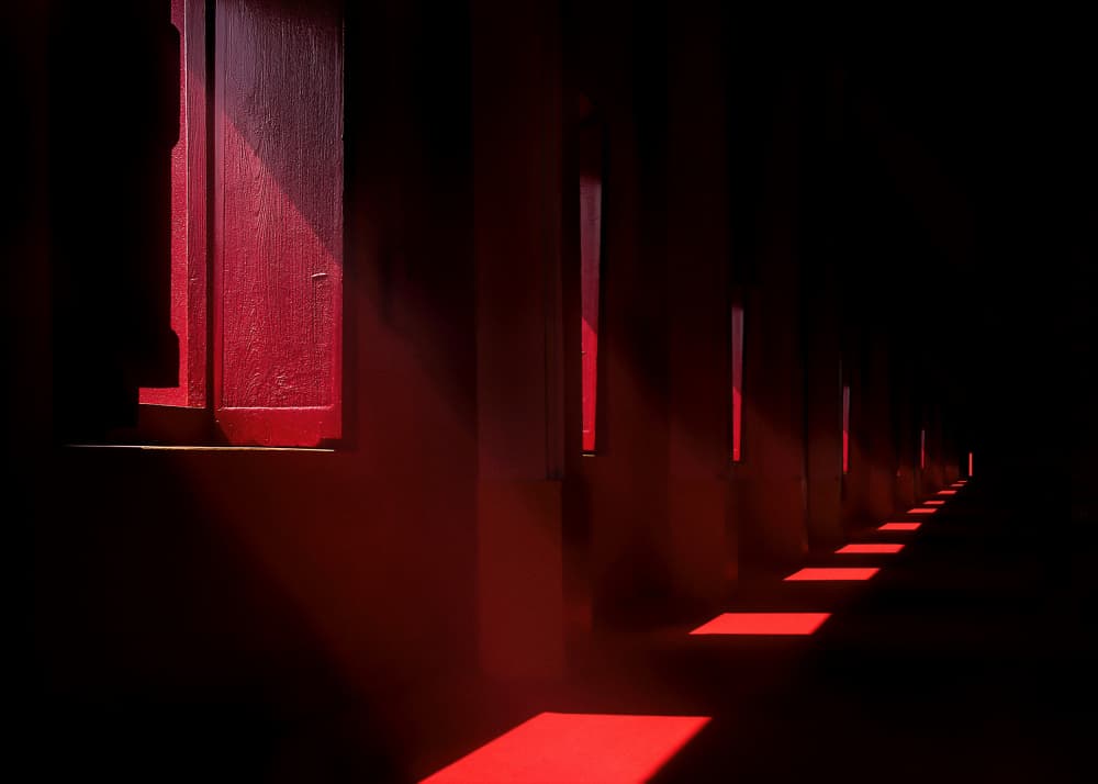 Dramatic Red Hallway Light by Ekkachai Khemkum — canvas wall art
