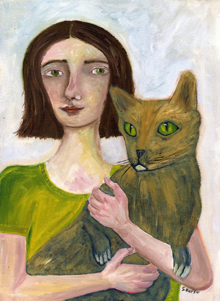 Woman Holding Cat by Sharyn Bursic — canvas wall art