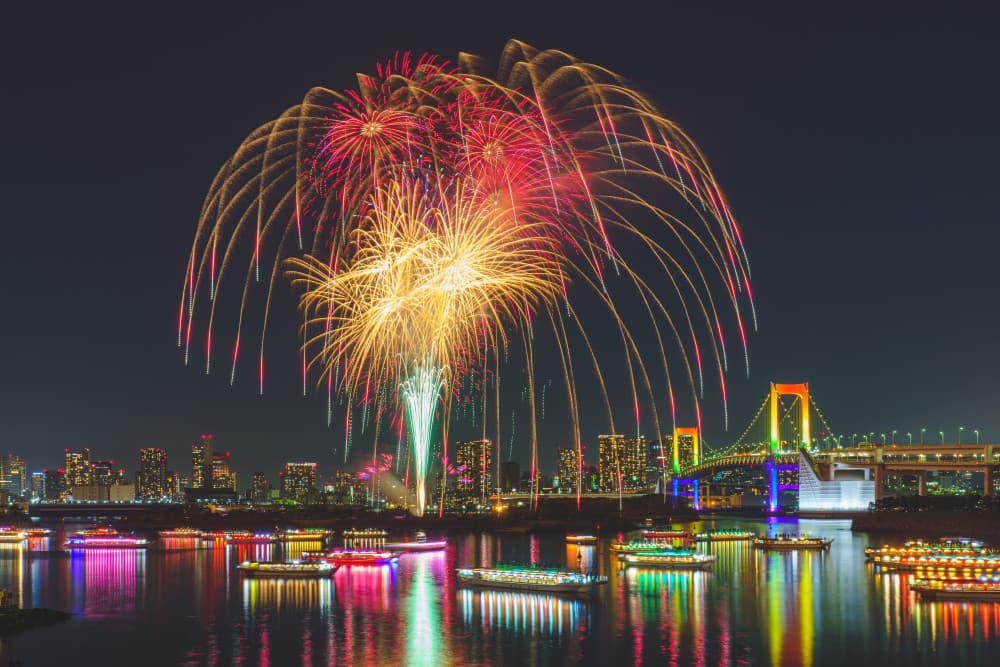 Vibrant City Fireworks Night by JUNKO TORIKAI — canvas wall art