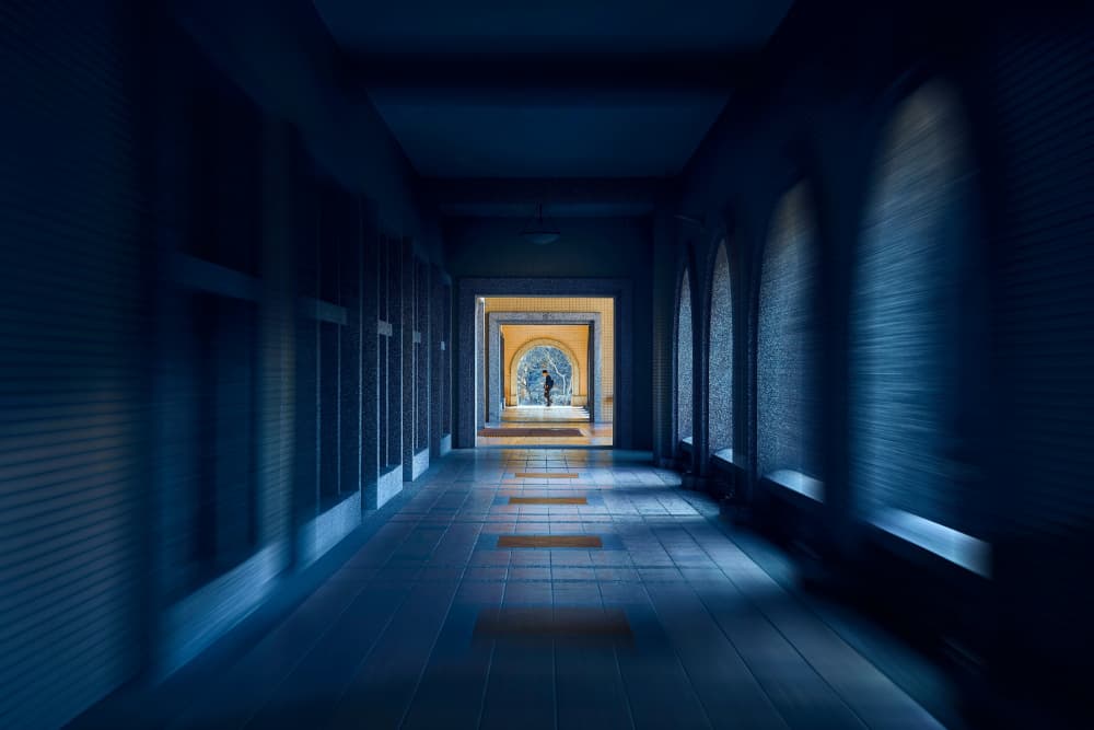 Mysterious Hallway Golden Light by MingLun Tsai (蔡明倫) — canvas wall art