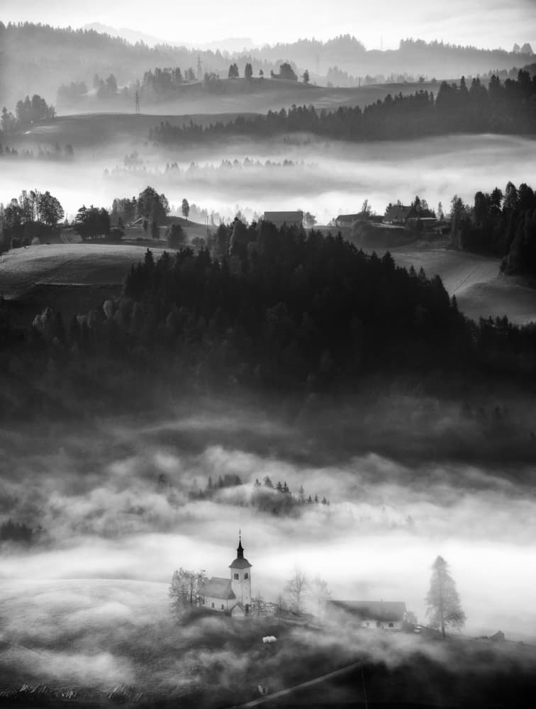 Church in the Mist by Ales Krivec — canvas wall art