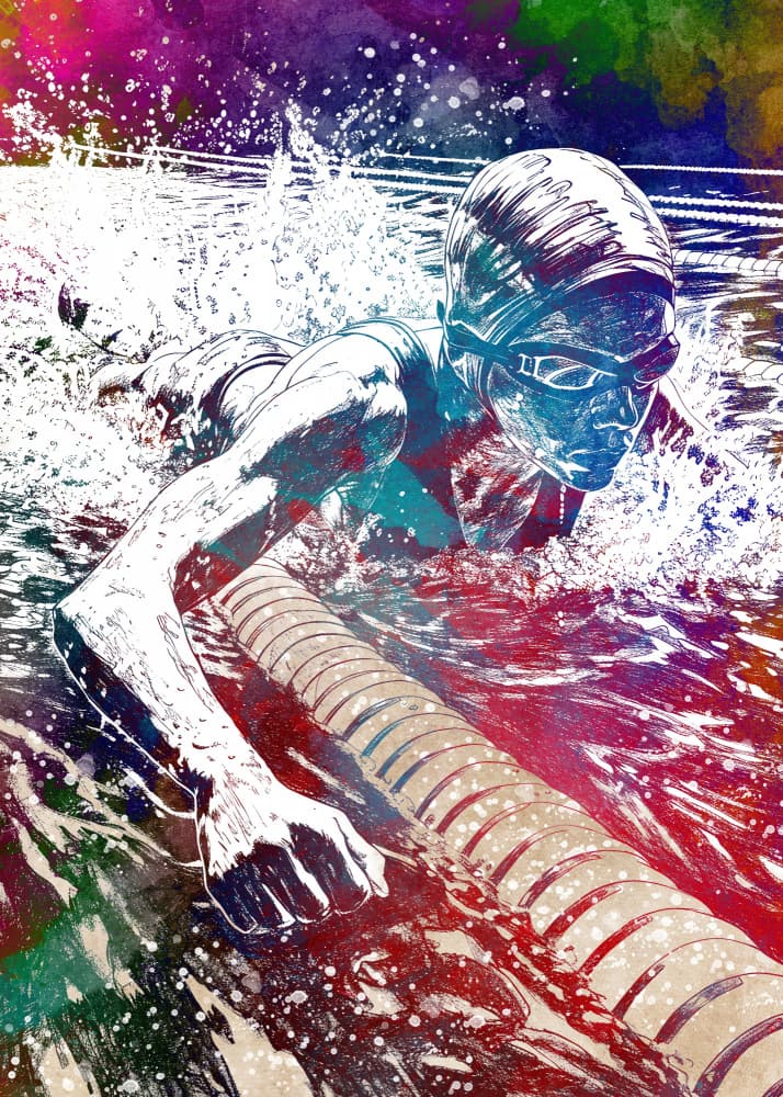Colorful Swimmer Splash by Justyna Jaszke — canvas wall art