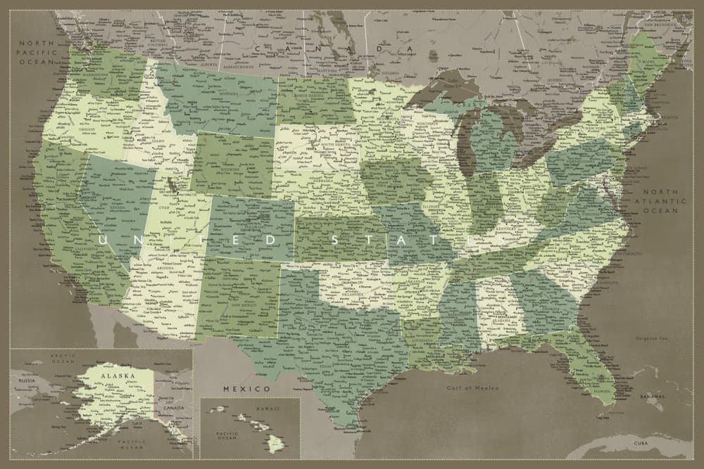 Vintage United States Map by Rosana Laiz Blursbyai — canvas wall art