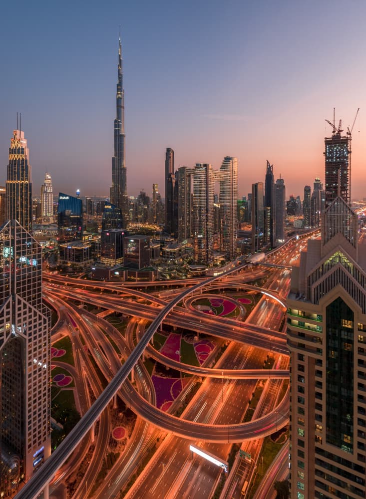 Dubai Skyline Light Trails by Mrinal Nath — canvas wall art